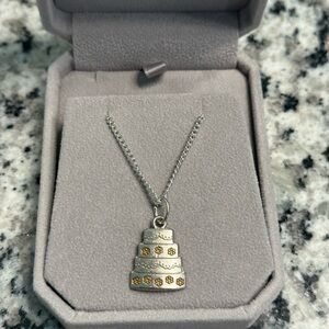 Elegant Silver and Gold CAKE Pendant w Necklace